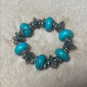 Vintage Turquoise Silvertone Chunky Bracelet